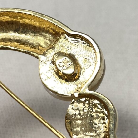 Andre Courreges Paris Gilt Metal and Faux Pearl Modernist Pin Brooch Marked - Picture 11 of 15